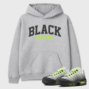 Sneakerfit graphic tee destination – Sneaker Tees To Match Air Max 95 Neon Yellow Sneakers – Varsity Black Excellence Tee Heather Grey 1