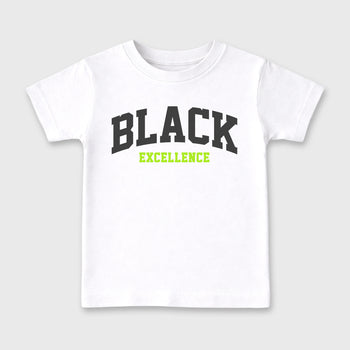 Sneakerfit graphic tee destination – Sneaker Tees To Match Air Max 95 Neon Yellow Sneakers – Varsity Black Excellence Kids T-Shirt White 2