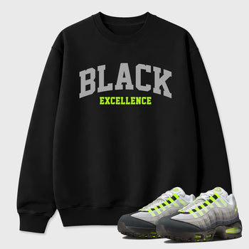 Sneakerfit graphic tee destination – Sneaker Tees To Match Air Max 95 Neon Yellow Sneakers – Varsity Black Excellence Tee Black 1