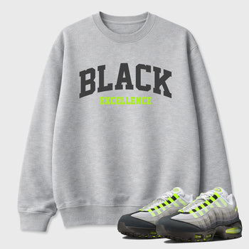Sneakerfit graphic tee destination – Sneaker Tees To Match Air Max 95 Neon Yellow Sneakers – Varsity Black Excellence Tee Heather Grey 1