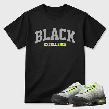 Sneakerfit graphic tee destination – Sneaker Tees To Match Air Max 95 Neon Yellow Sneakers – Varsity Black Excellence Tee Black 1