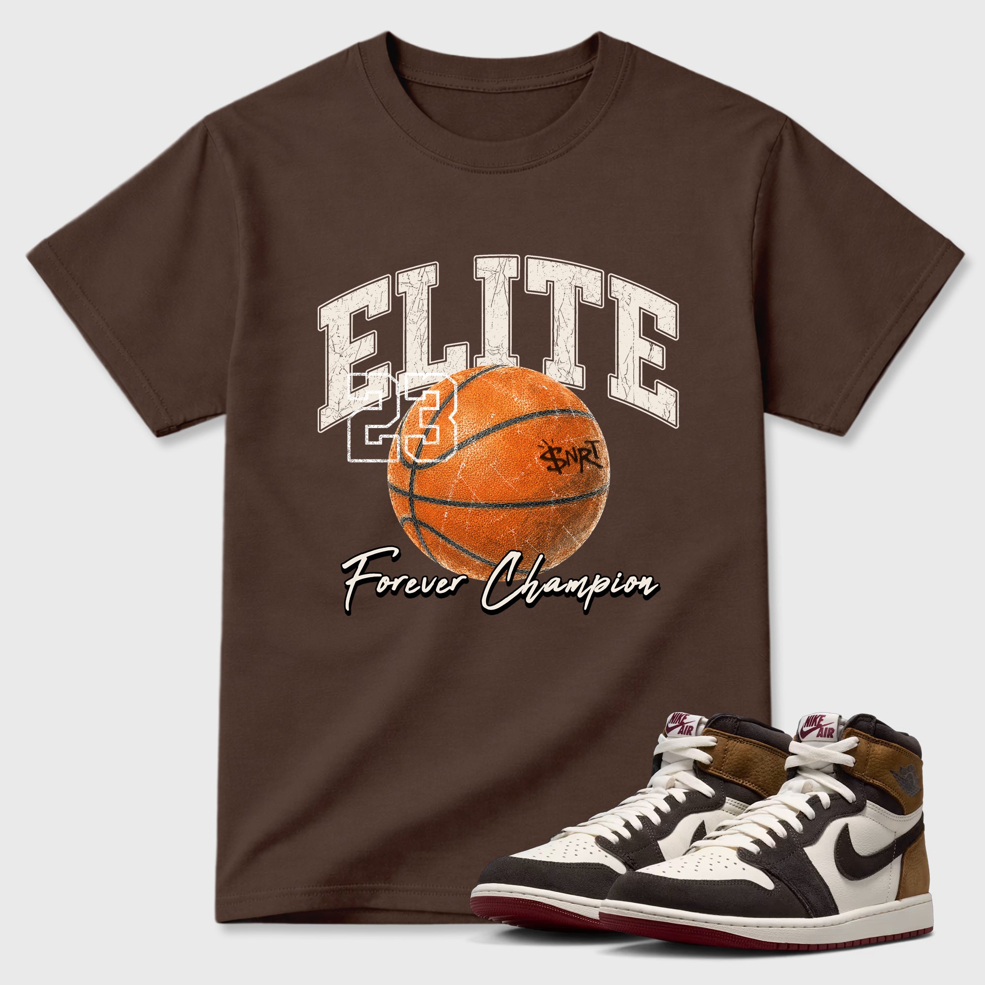 Varsity Elite Graphic T-Shirt featuring original streetwear artwork designed to match the Air Jordan 1 Love Letter. Dark Chocolate 1 Graphic T-Shirt.