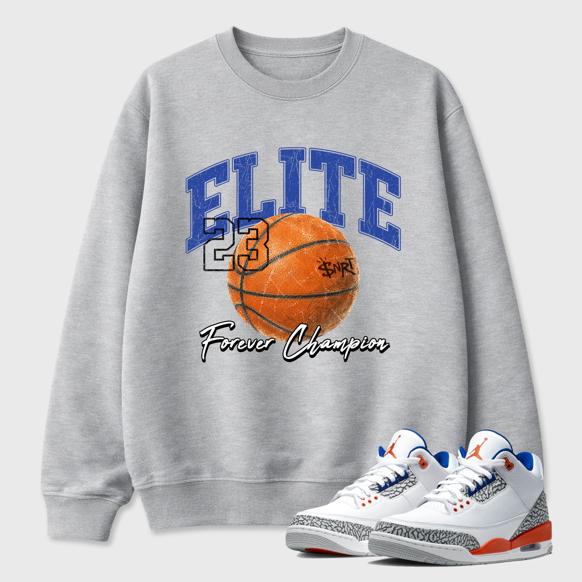 Varsity Elite Graphic T-Shirt featuring original streetwear artwork designed to match the Air Jordan 3 Knicks. Heather Grey 1 Graphic Tee.