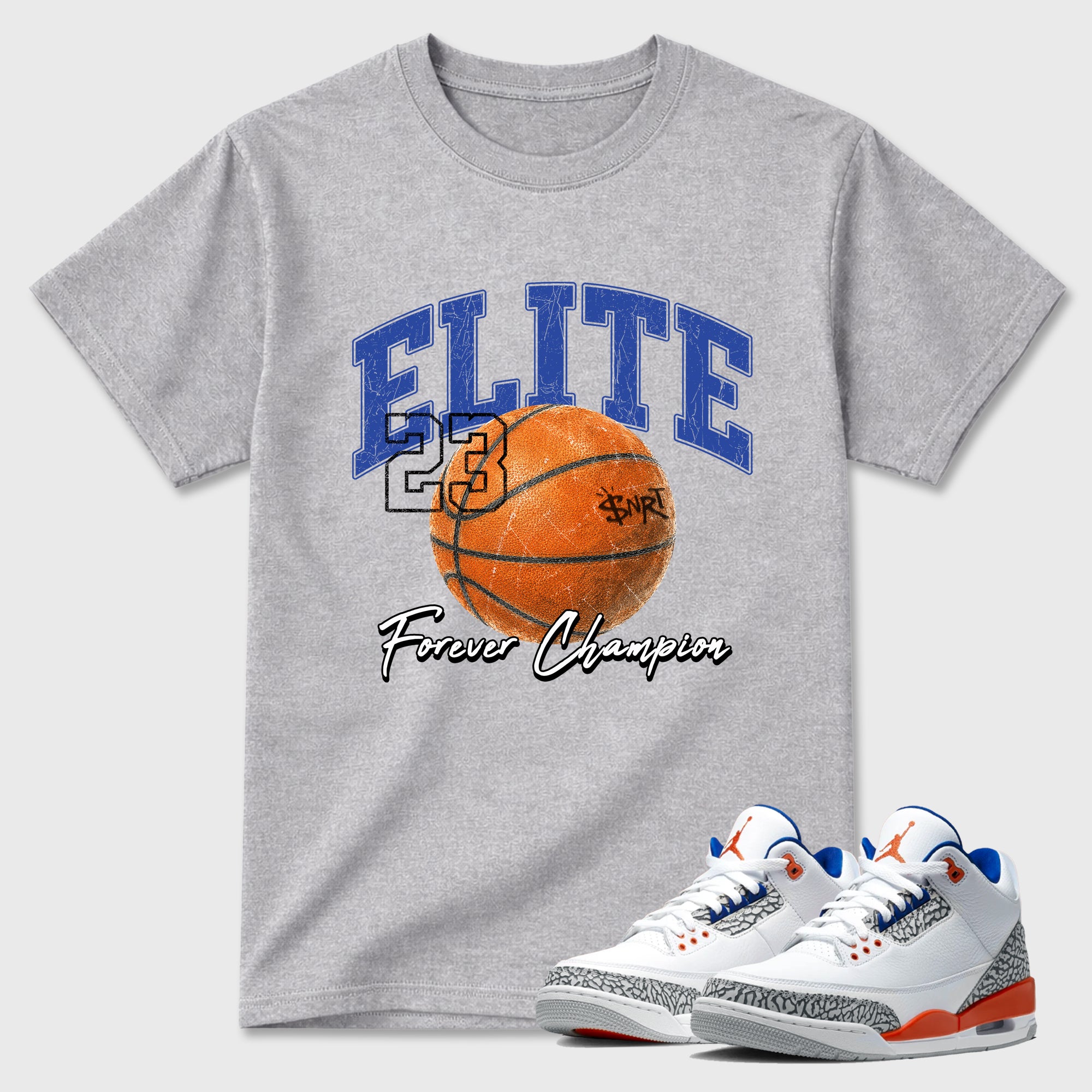 Varsity Elite Graphic T-Shirt featuring original streetwear artwork designed to match the Air Jordan 3 Knicks. Heather Grey 1 Graphic T-Shirt.