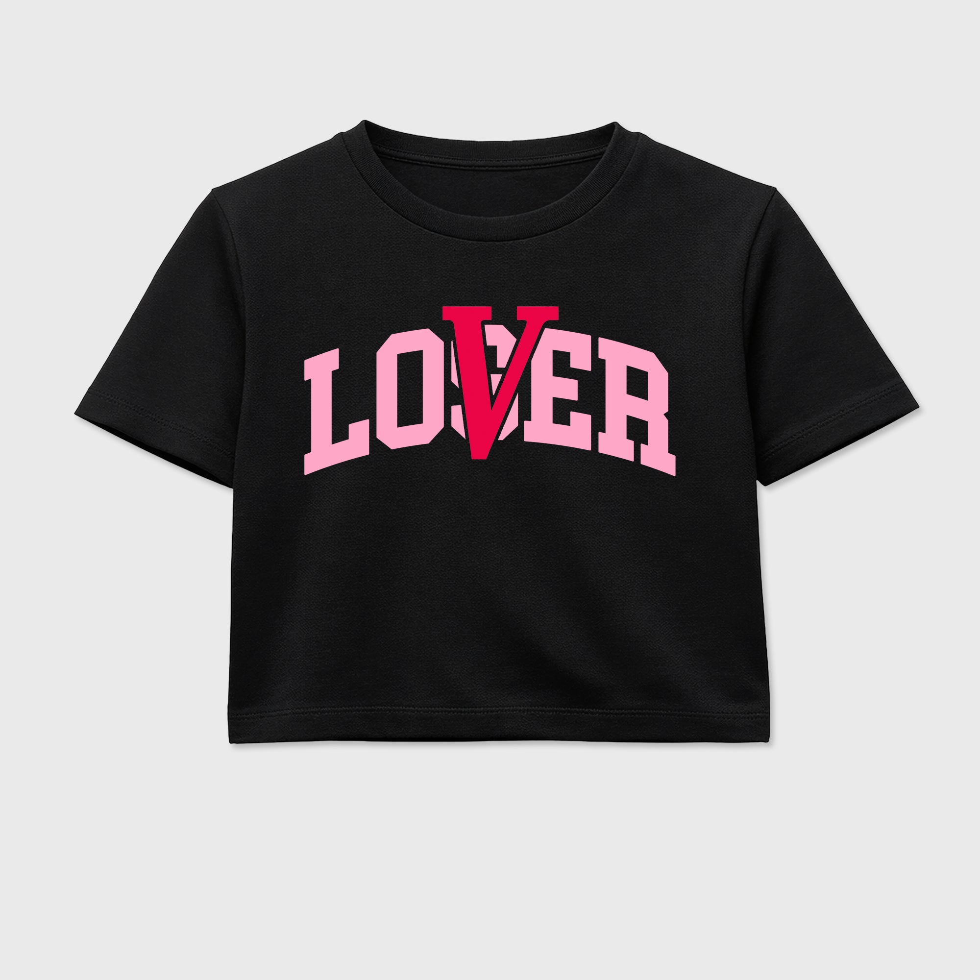 Varsity Loser Lover women’s crop tee designed to match the Air Jordan 1 Travis Scott Tropical Pink, featuring coordinated Black 2 options for a perfect streetwear vibe.
