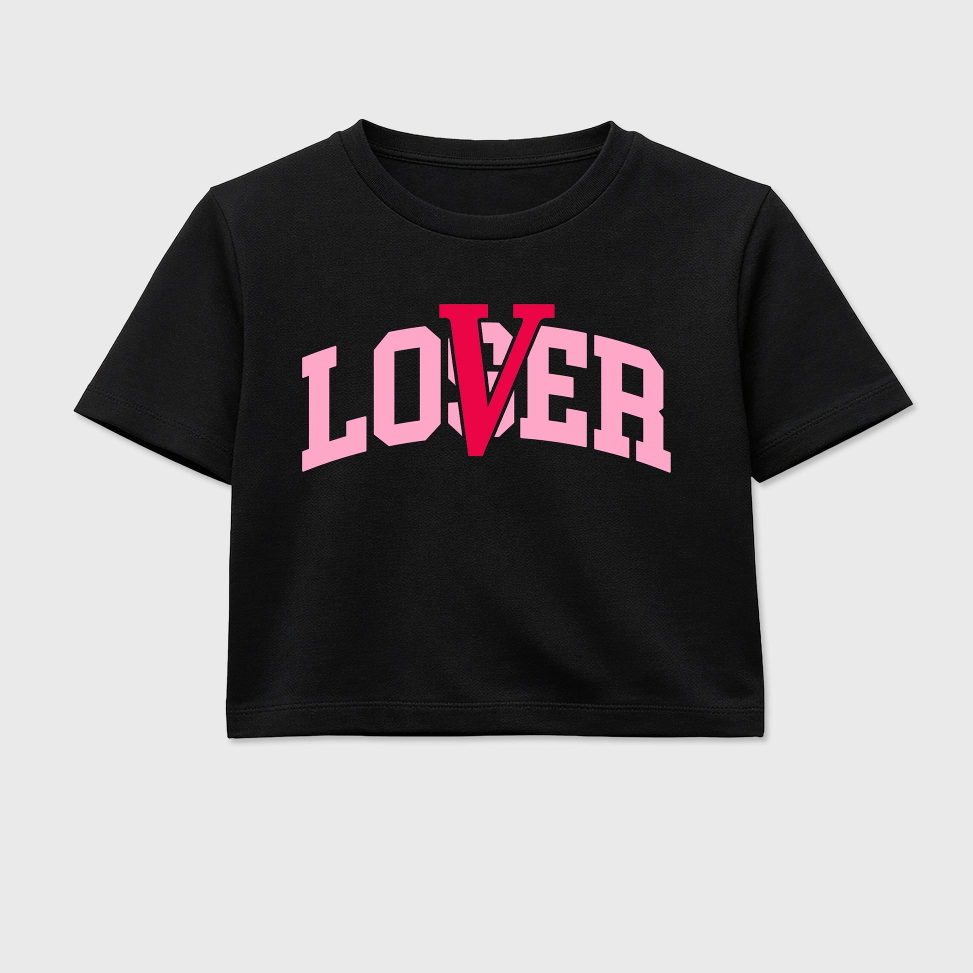 Varsity Loser Lover women’s crop tee designed to match the Air Jordan 1 Travis Scott Tropical Pink, featuring coordinated Black 2 options for a perfect streetwear vibe.