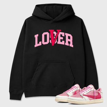 Varsity Loser Lover Graphic T-Shirt sneaker match tee designed for the Air Jordan 1 Travis Scott Tropical Pink, featuring coordinated color options for a perfect streetwear match. Black 1 shirt.