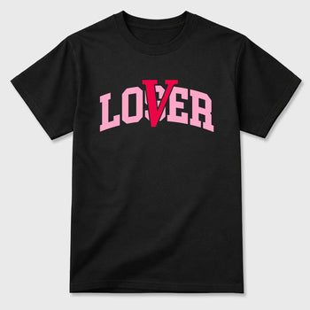 Varsity Loser Lover Graphic T-Shirt sneaker match tee designed for the Air Jordan 1 Travis Scott Tropical Pink, featuring coordinated color options for a perfect streetwear match. Black 2 shirt.