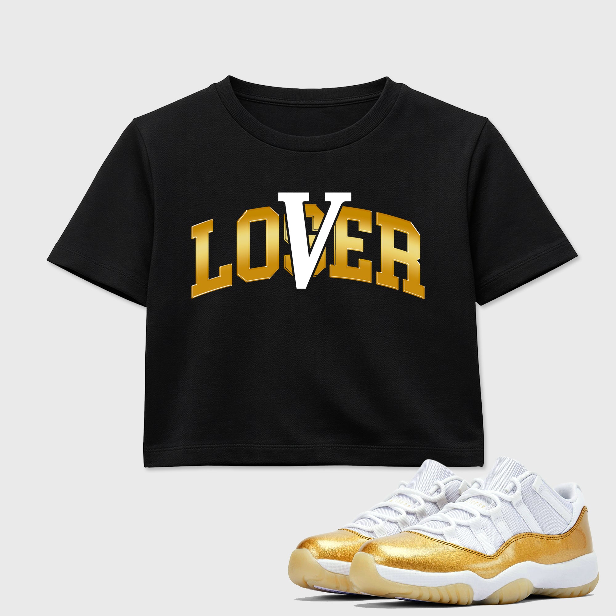 Sneaker match tees – Sneaker Tees To Match Air Jordan 11 Mother's Day Shoes – Varsity Loser Lover Crop T-Shirt Black 1