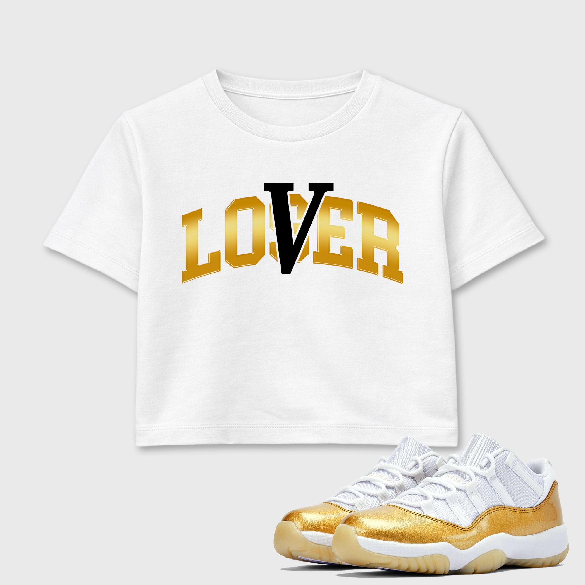 Sneaker match tees – Sneaker Tees To Match Air Jordan 11 Mother's Day Shoes – Varsity Loser Lover Crop T-Shirt White 1