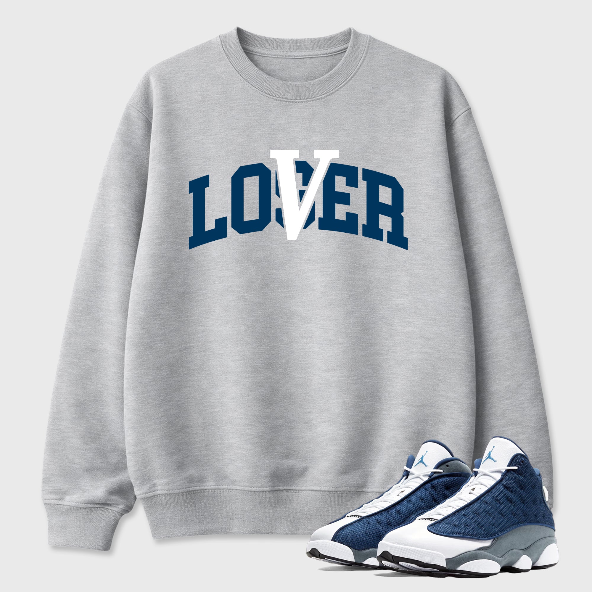 Varsity Loser Lover Graphic T-Shirt featuring original streetwear artwork designed to match the Air Jordan 13 Flint. Heather Grey 1 Graphic Tee.