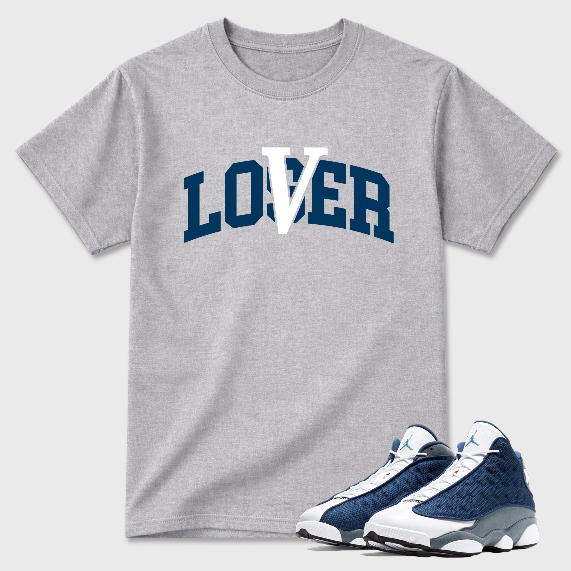 Varsity Loser Lover Graphic T-Shirt featuring original streetwear artwork designed to match the Air Jordan 13 Flint. Heather Grey 1 Graphic T-Shirt.