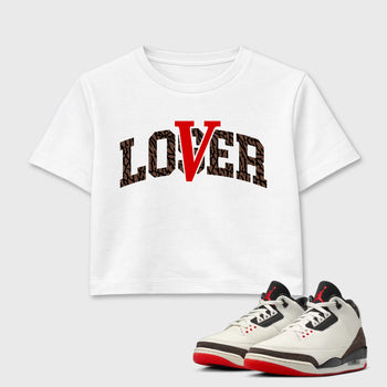 Sneakerfit Streetwear outfit, Sneaker Tees To Match Air Jordan 3 World's Best Dad – Varsity Loser Lover Crop T-Shirt White 1
