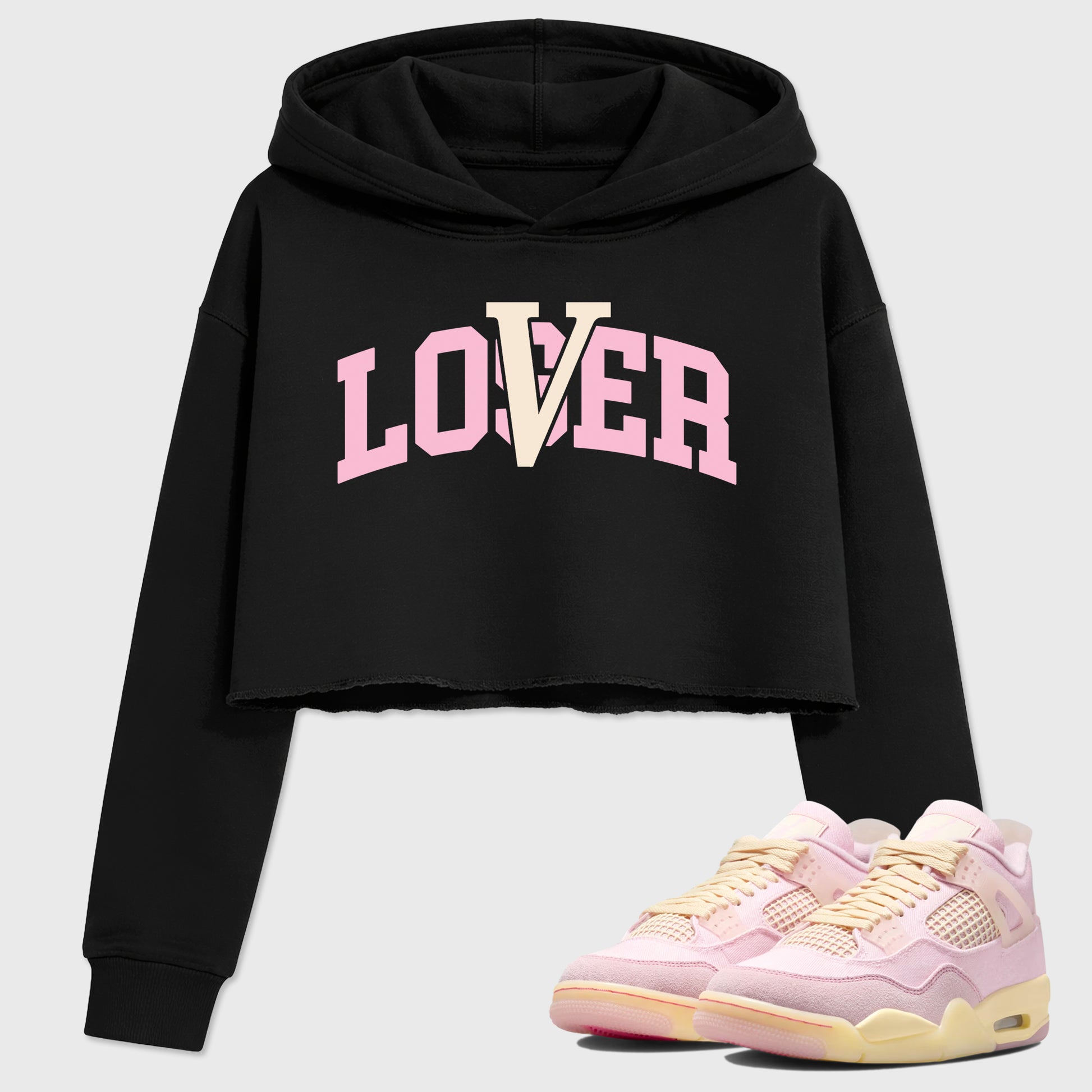 Sneaker match tees – Sneaker Tees To Match Air Jordan 4 Iced Carmine Shoes – Varsity Loser Lover Crop T-Shirt Black 1