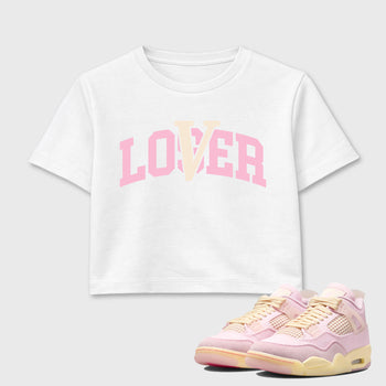 Sneaker match tees – Sneaker Tees To Match Air Jordan 4 Iced Carmine Shoes – Varsity Loser Lover Crop T-Shirt White 1