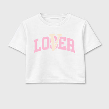 Sneaker match tees – Sneaker Tees To Match Air Jordan 4 Iced Carmine Shoes – Varsity Loser Lover Crop T-Shirt White 2