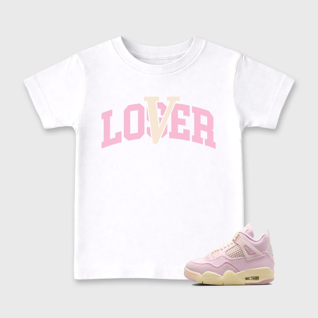 Sneaker match tees – Sneaker Tees To Match Air Jordan 4 Iced Carmine Shoes – Varsity Loser Lover Kids T-Shirt White 1