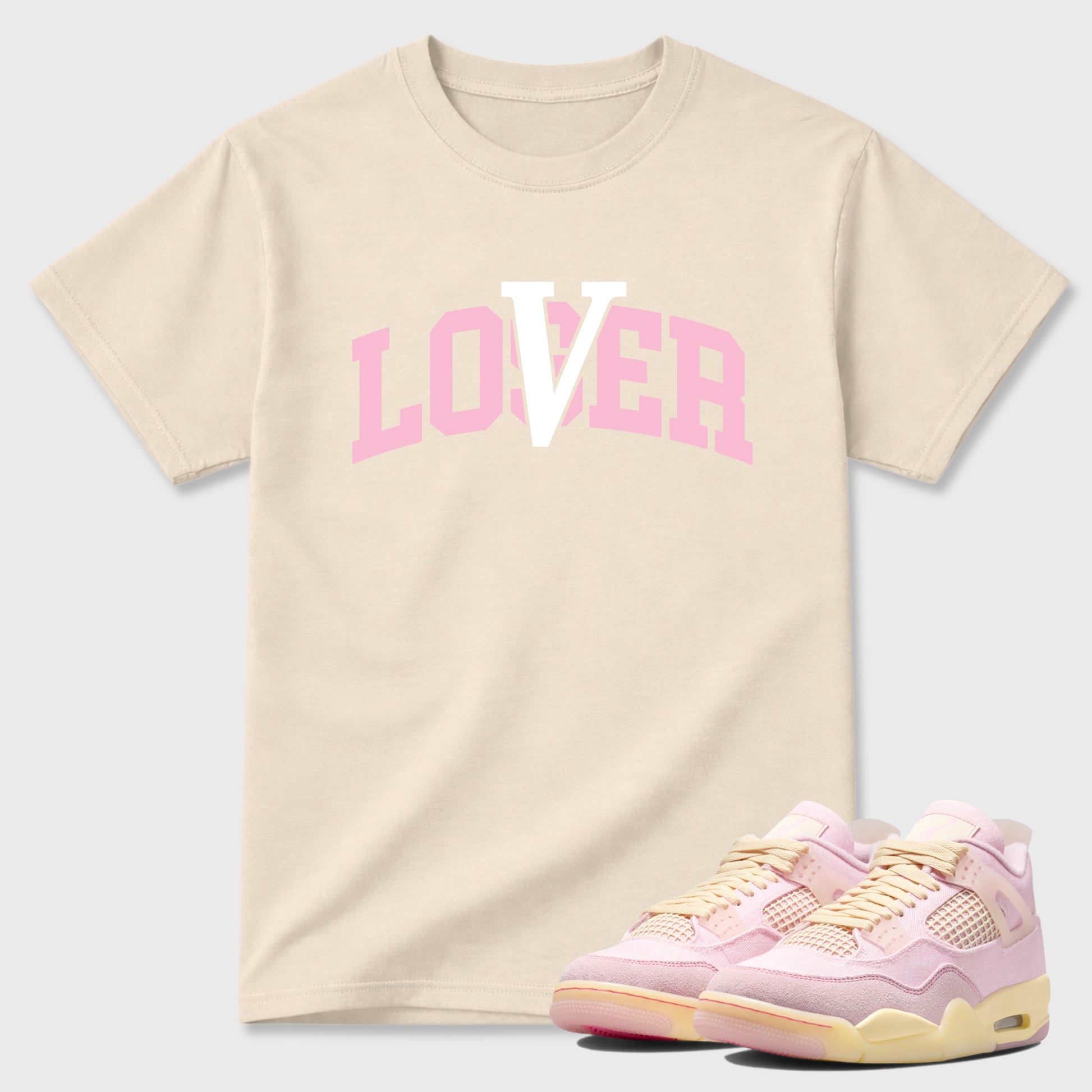 Sneaker match tees – Sneaker Tees To Match Air Jordan 4 Iced Carmine Shoes – Varsity Loser Lover Tee Natural 1