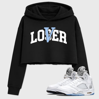 Sneaker match tees – Sneaker Tees To Match Air Jordan 5 White Metallic Shoes – Varsity Loser Lover Crop T-Shirt Black 1