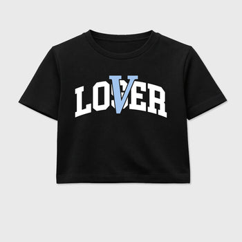 Sneaker match tees – Sneaker Tees To Match Air Jordan 5 White Metallic Shoes – Varsity Loser Lover Crop T-Shirt Black 2