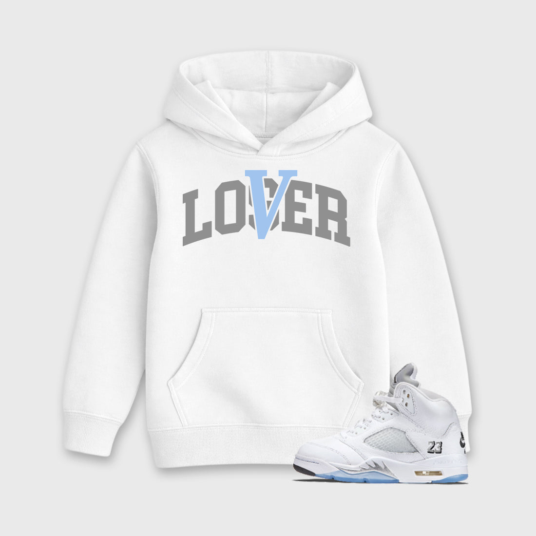 Sneaker match tees – Sneaker Tees To Match Air Jordan 5 White Metallic Shoes – Varsity Loser Lover Kids T-Shirt White 1