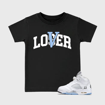 Sneaker match tees – Sneaker Tees To Match Air Jordan 5 White Metallic Shoes – Varsity Loser Lover Kids T-Shirt Black 1