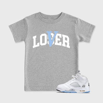 Sneaker match tees – Sneaker Tees To Match Air Jordan 5 White Metallic Shoes – Varsity Loser Lover Kids T-Shirt Heather Grey 1