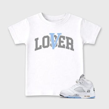 Sneaker match tees – Sneaker Tees To Match Air Jordan 5 White Metallic Shoes – Varsity Loser Lover Kids T-Shirt White 1