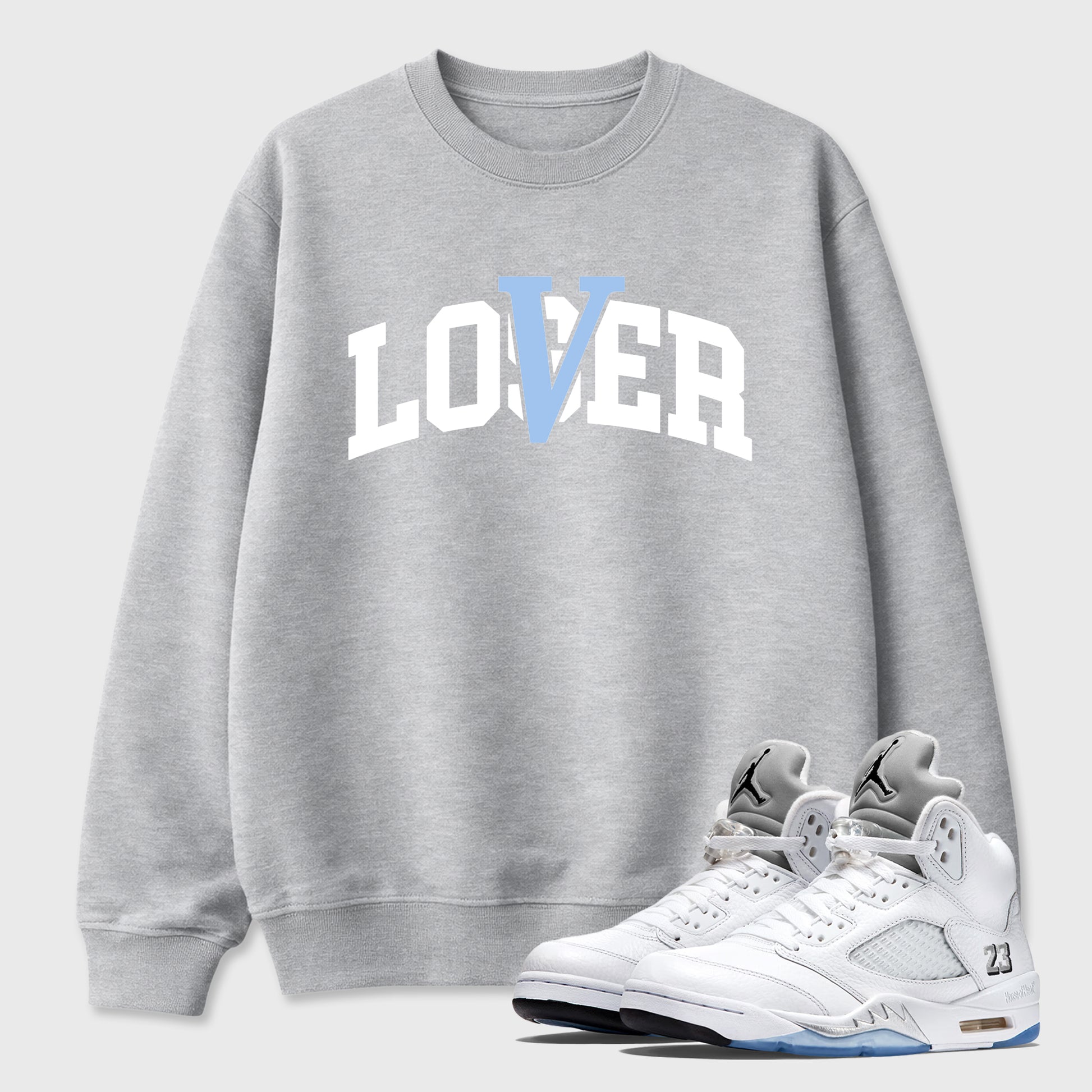 Sneaker match tees – Sneaker Tees To Match Air Jordan 5 White Metallic Shoes – Varsity Loser Lover Tee Heather Grey 1