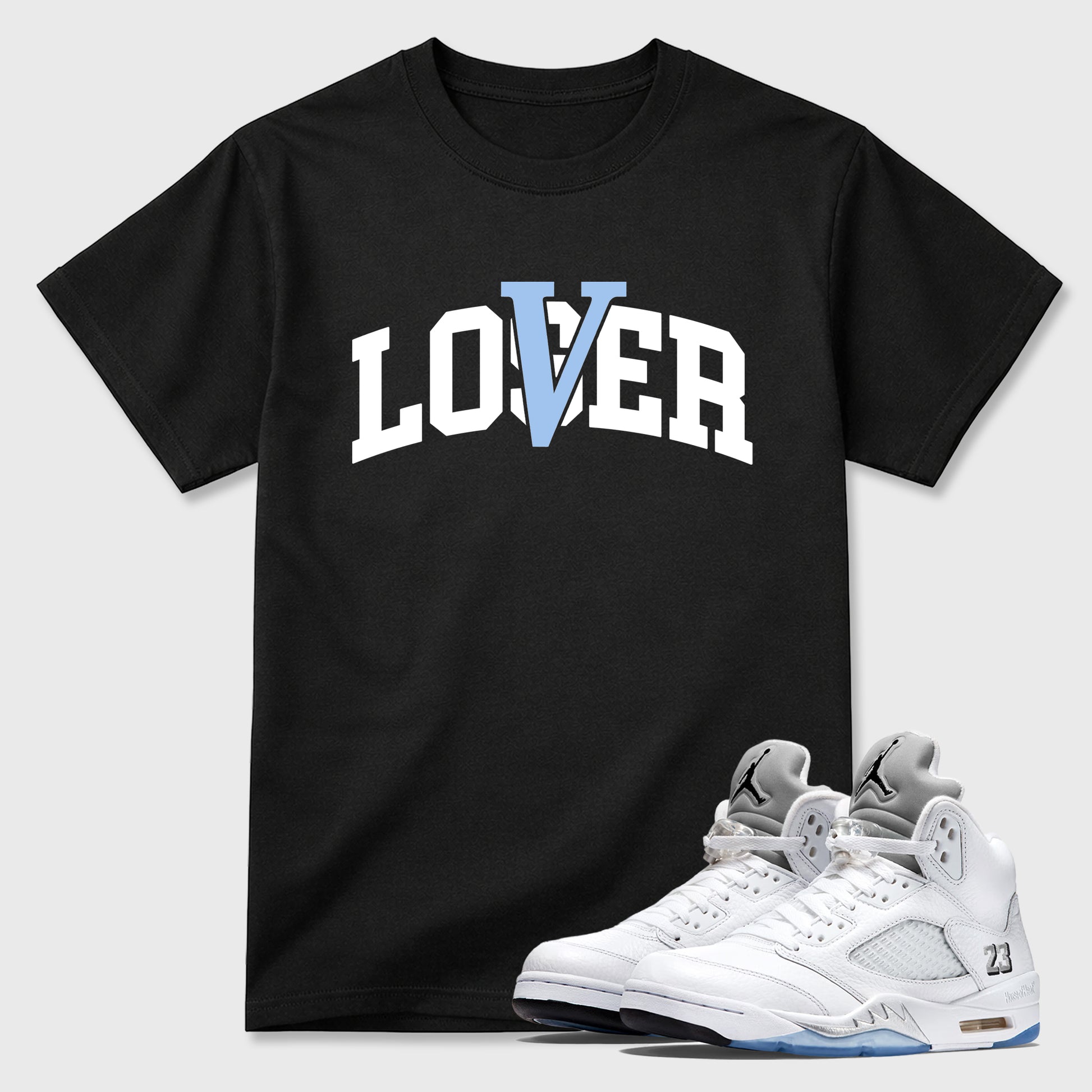 Sneaker match tees – Sneaker Tees To Match Air Jordan 5 White Metallic Shoes – Varsity Loser Lover Tee Black 1