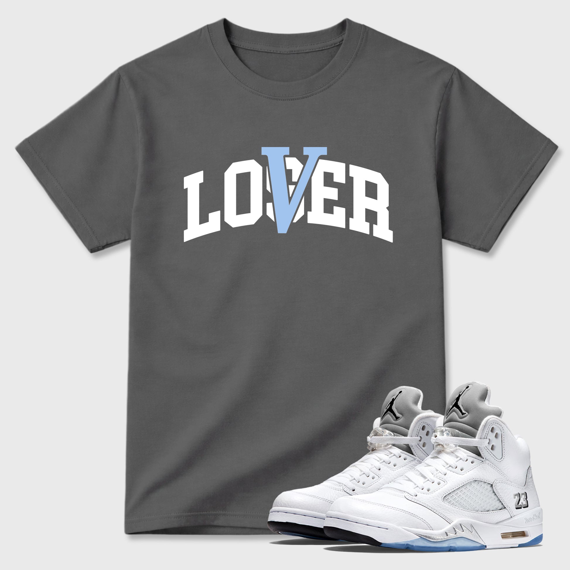 Sneaker match tees – Sneaker Tees To Match Air Jordan 5 White Metallic Shoes – Varsity Loser Lover Tee Cool Grey 1