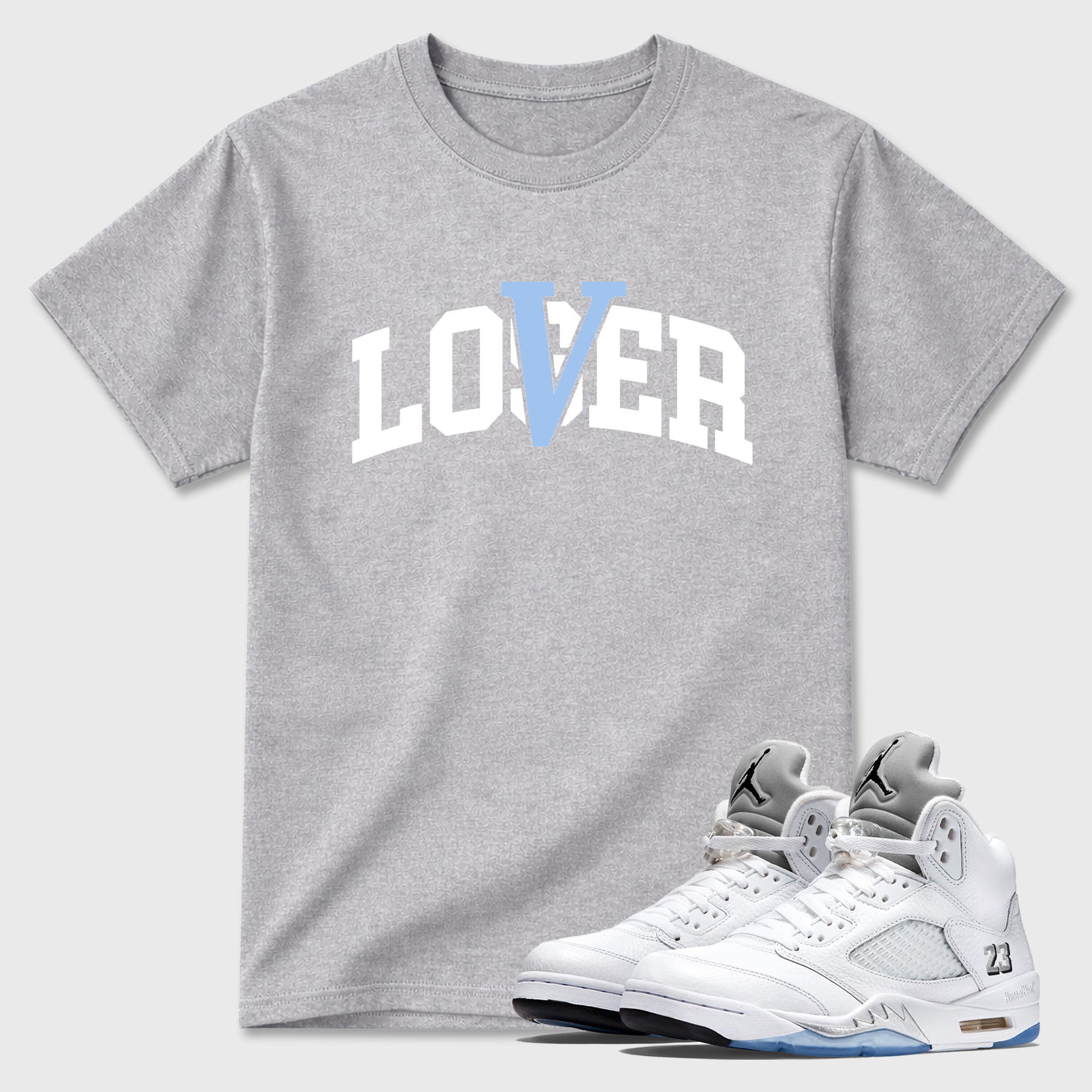 Sneaker match tees – Sneaker Tees To Match Air Jordan 5 White Metallic Shoes – Varsity Loser Lover Tee Heather Grey 1