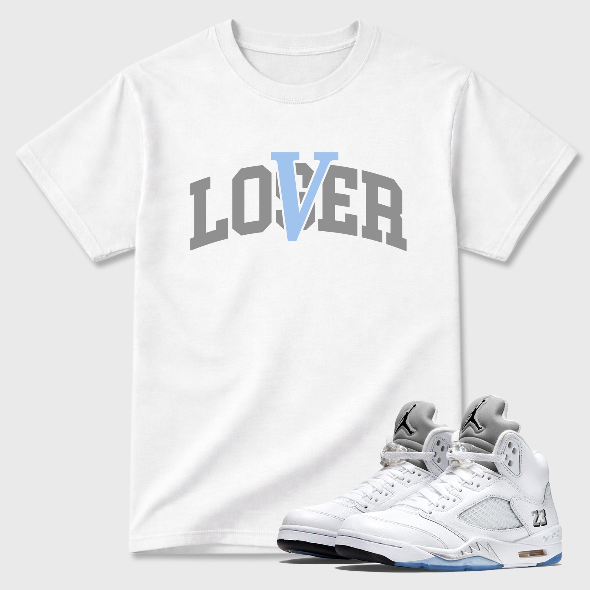 Sneaker match tees – Sneaker Tees To Match Air Jordan 5 White Metallic Shoes – Varsity Loser Lover Tee White 1