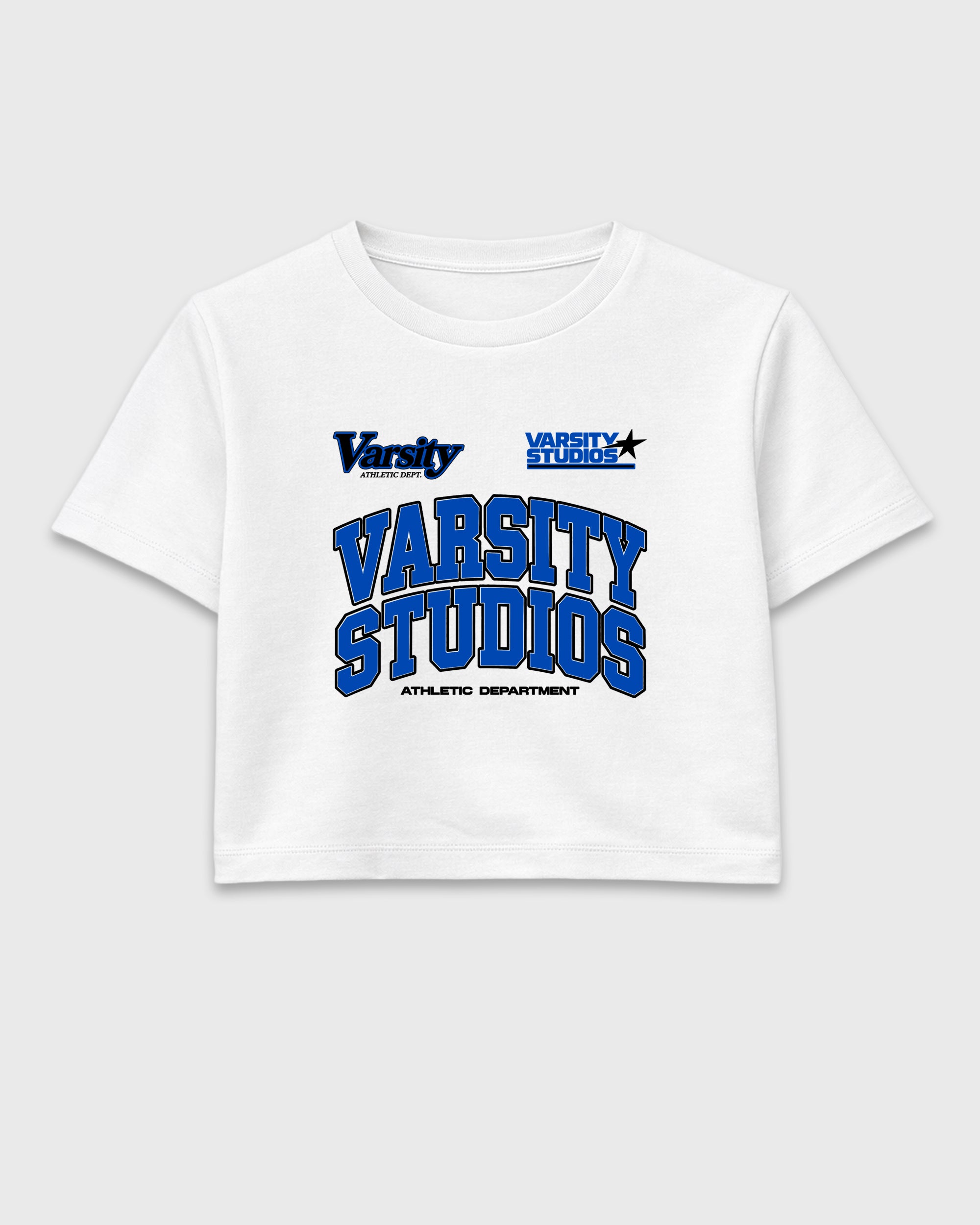 Varsity Studios women’s crop tee designed to match the Air Jordan 1 High OG 'Royal', featuring coordinated White 2 options for a perfect streetwear vibe.