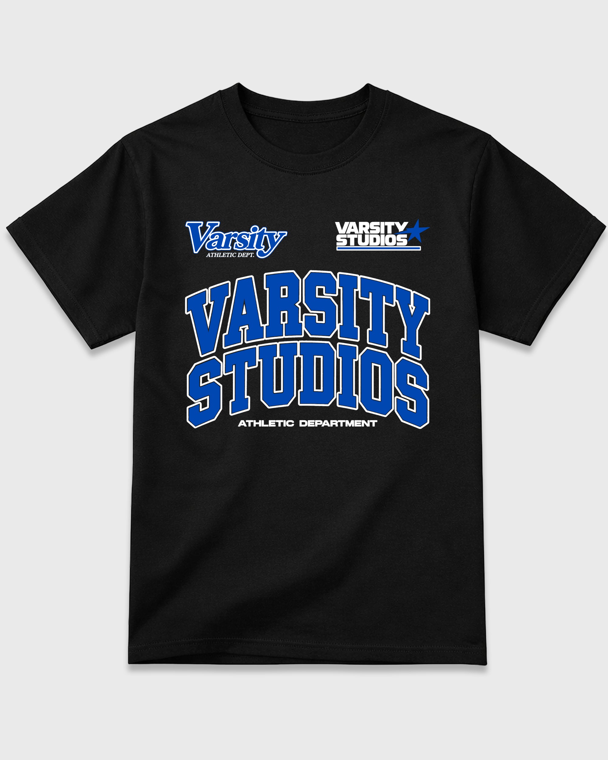 Varsity Studios Graphic T-Shirt featuring original streetwear artwork designed to match the Air Jordan 1 High OG 'Royal'. Black 2 Graphic T-Shirt.