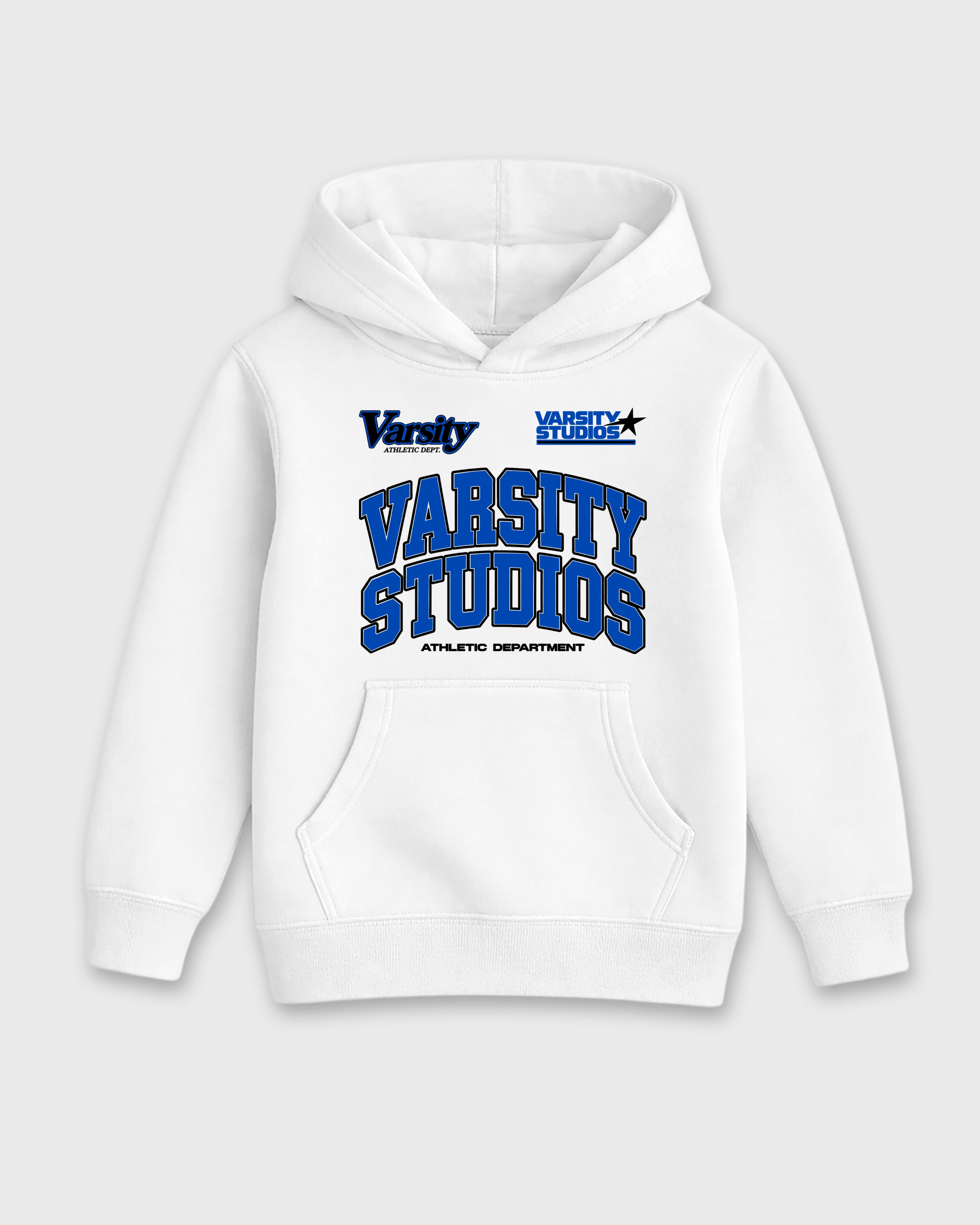 Varsity Studios Baby & Kids Graphic Hoodie featuring original artwork designed to match the Air Jordan 1 High OG 'Royal'. White 2 Kids Graphic Sweater.