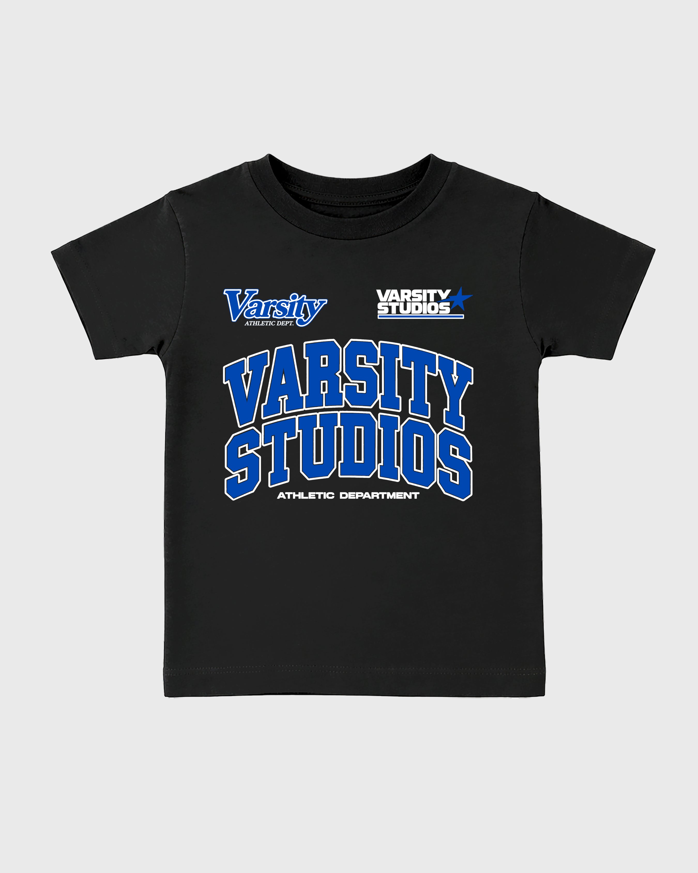 Varsity Studios Baby & Kids Graphic T-Shirt featuring original artwork designed to match the Air Jordan 1 High OG 'Royal'. Black 2 Kids Graphic Tee.