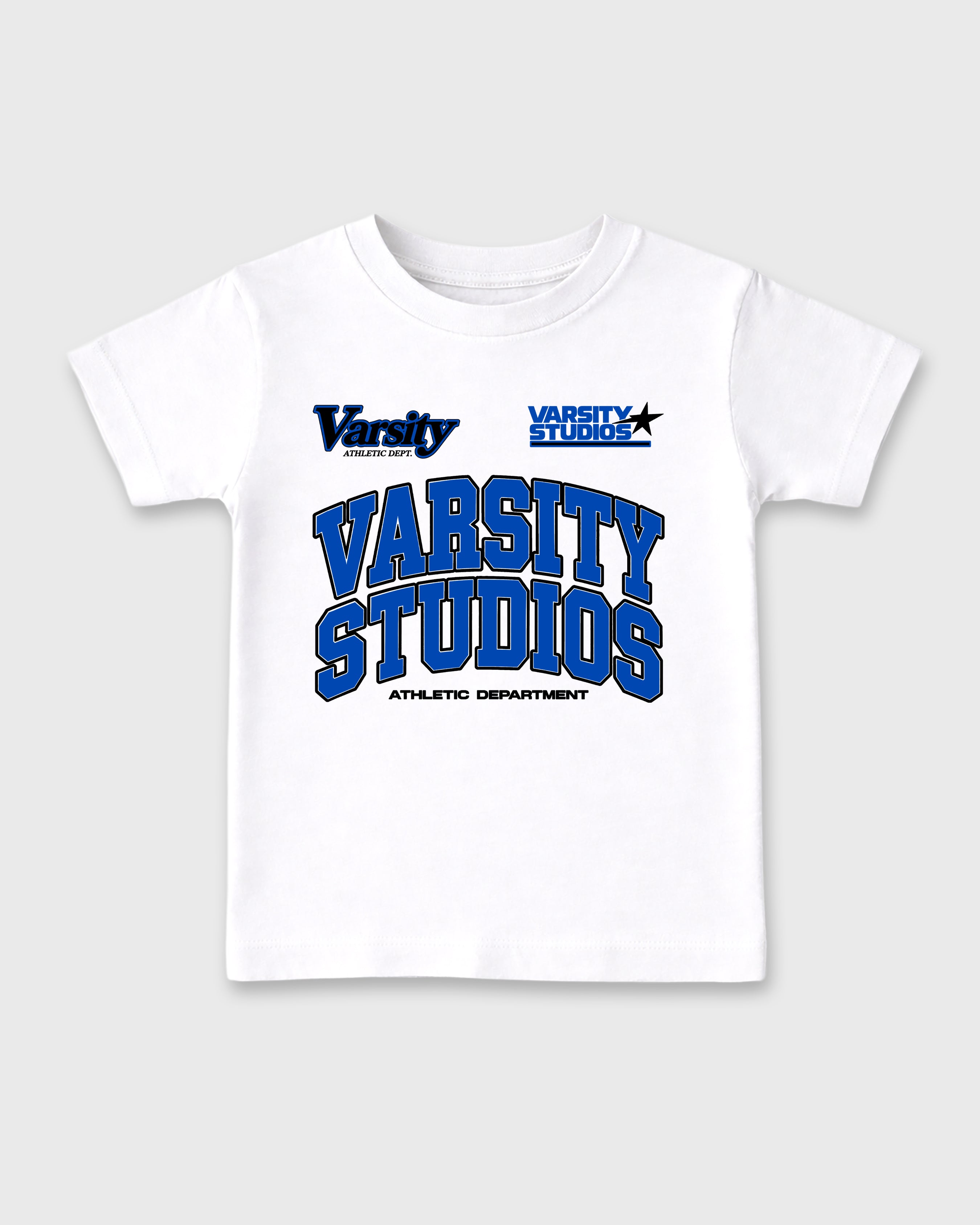 Varsity Studios Baby & Kids Graphic T-Shirt featuring original artwork designed to match the Air Jordan 1 High OG 'Royal'. White 2 Kids Graphic Tee.