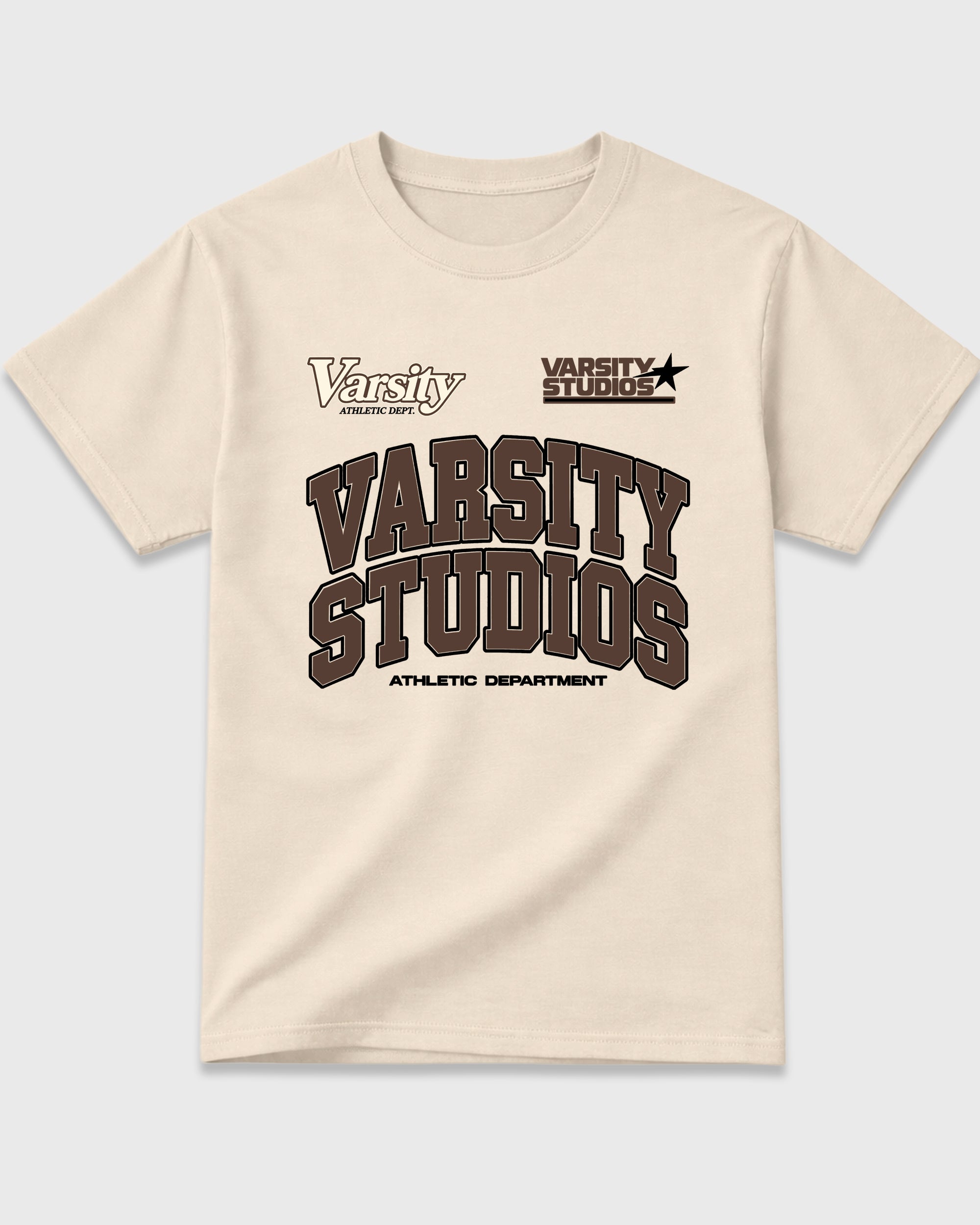 Varsity Studios Graphic T-Shirt featuring original streetwear artwork designed to match the Air Jordan 12 Fireside. Natural 2 Graphic T-Shirt.