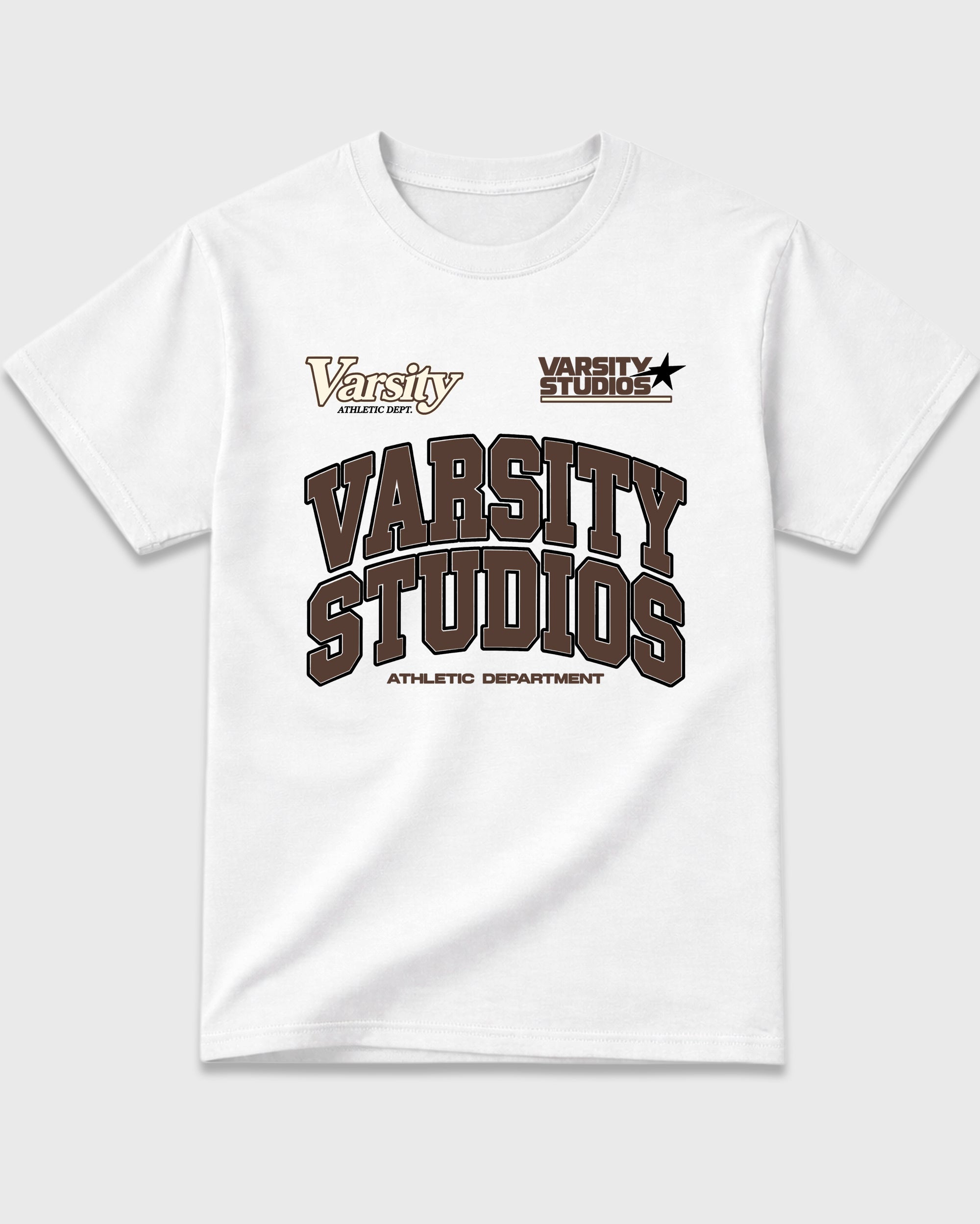 Varsity Studios Graphic T-Shirt featuring original streetwear artwork designed to match the Air Jordan 12 Fireside. White 2 Graphic T-Shirt.