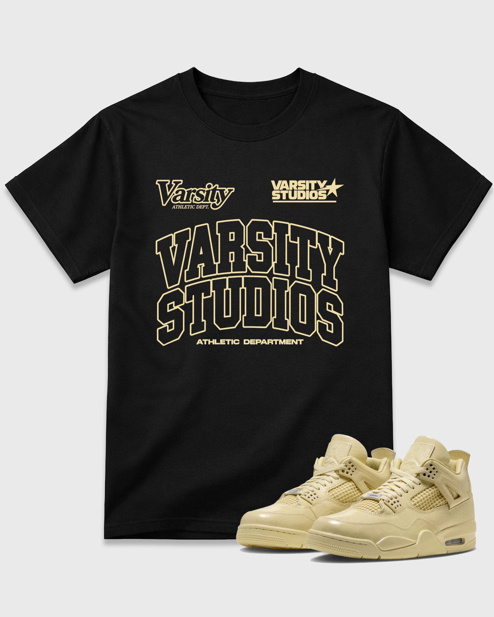 Varsity Studios Graphic T-Shirt featuring original streetwear artwork designed to match the Air Jordan 4 X J Balvin 'Amazonas'. Black 1 Graphic T-Shirt.