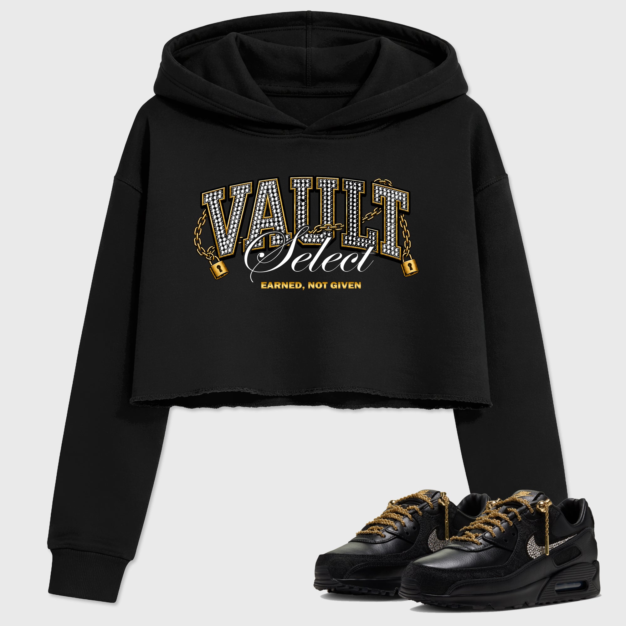 Vault Women’s Graphic Crop Tee featuring original streetwear artwork designed to match the Air Max 90 Trophies. Black 1 Crop Tee.