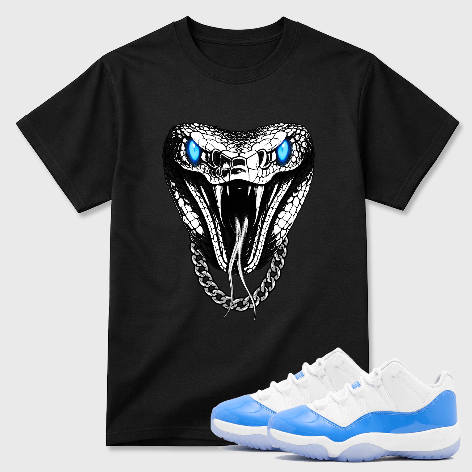 Sneaker match tees – Sneaker Tees To Match Air Jordan 11 University Blue Shoes – Venom Chain Tee Black 1