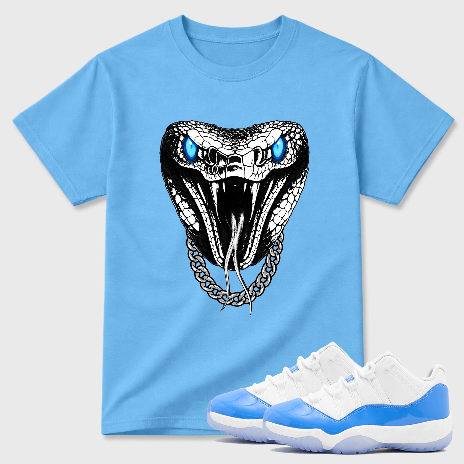 Sneaker match tees – Sneaker Tees To Match Air Jordan 11 University Blue Shoes – Venom Chain Tee Carolina Blue 1