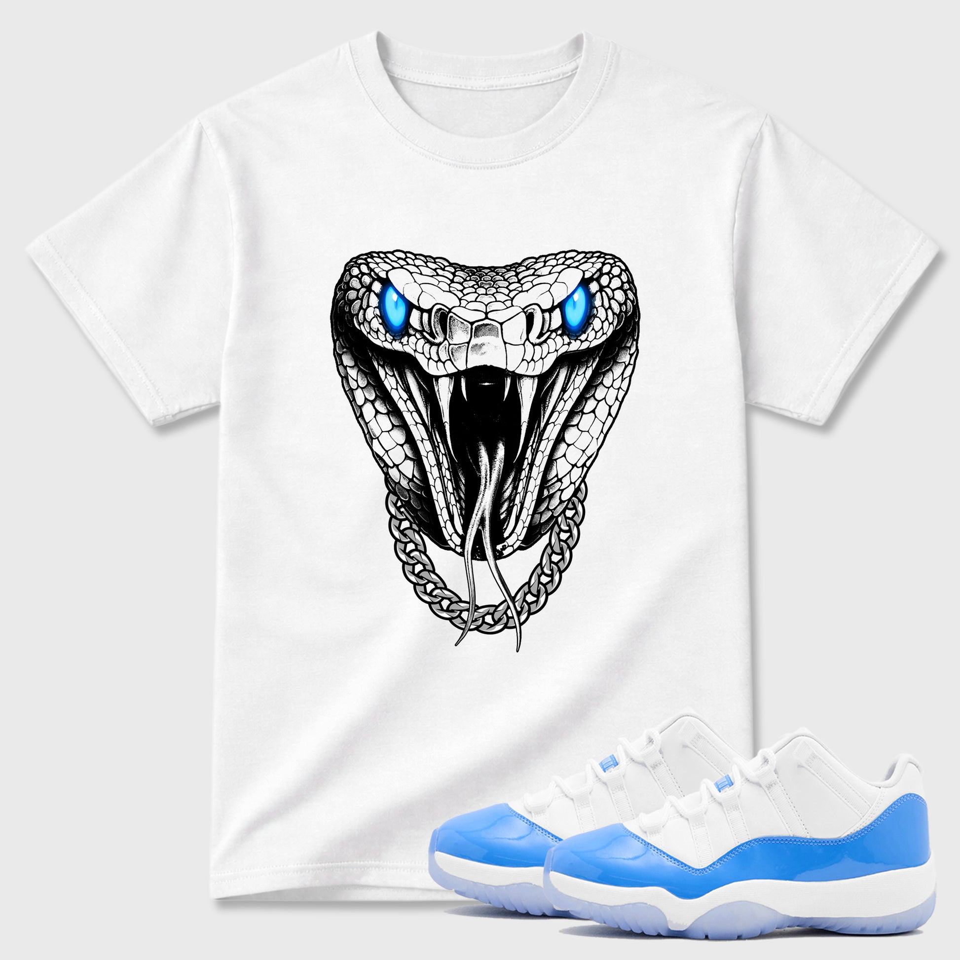 Sneaker match tees – Sneaker Tees To Match Air Jordan 11 University Blue Shoes – Venom Chain Tee White 1