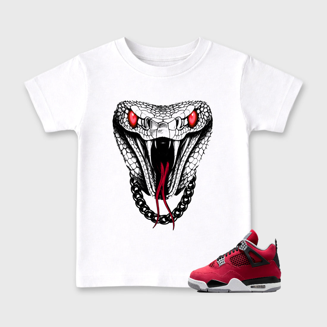 Sneaker match tees – Sneaker Tees To Match Air Jordan 4 Toro Bravo Shoes – Venom Chain Kids T-Shirt White 1