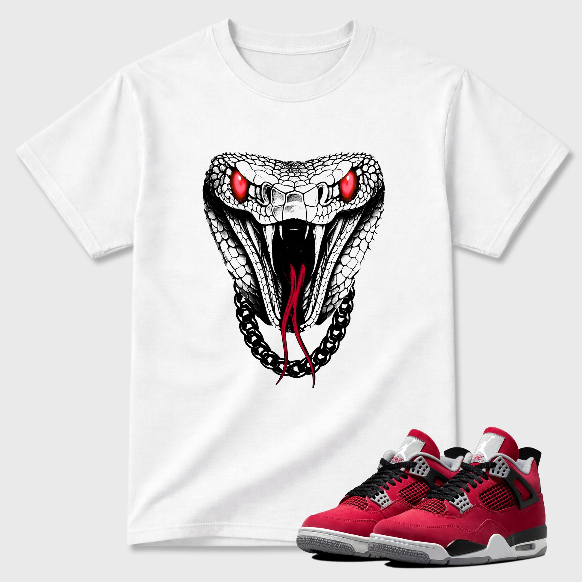 Sneaker match tees – Sneaker Tees To Match Air Jordan 4 Toro Bravo Shoes – Venom Chain Tee White 1