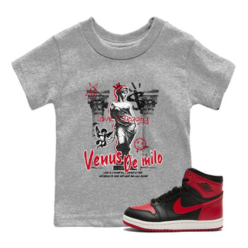 1s '85 Bred shirts to match jordans Venus De Milo best t shirts to wear with jordans AJ1 Retro High OG '85 Bred match shoes to clothes SNRT Sneaker Tees Youth Baby Heather Grey 1 tee