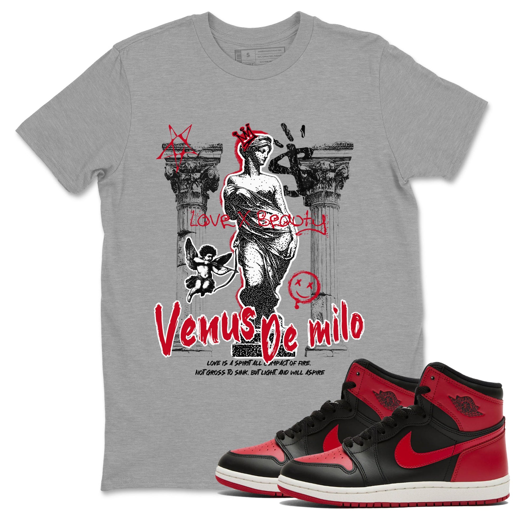 1s '85 Bred shirts to match jordans Venus De Milo best t shirts to wear with jordans AJ1 Retro High OG '85 Bred match shoes to clothes SNRT Sneaker Tees unisex cotton Heather Grey 1 shirts