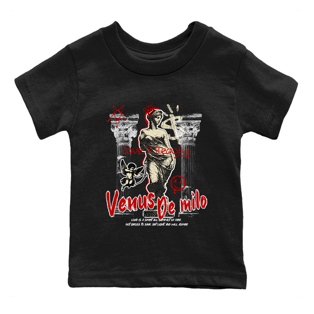 1s Black Toe Reimagined shirts to match jordans Venus De Milo best t shirts to wear with jordans AJ1 High OG Black Toe Reimagined match shoes to clothes SNRT Sneaker Tees Youth Baby Black 2 tee